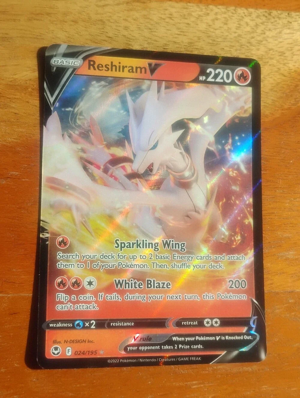 Mint 2022 Holo Ultra Rare Reshiram V 024/195 Silver Tempest Pokemon Card